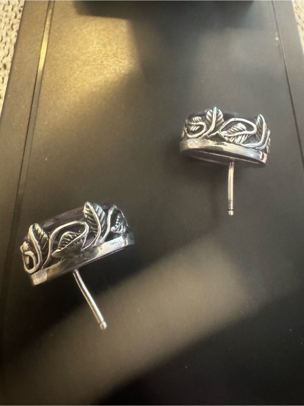Vintage Amethyst Sterling Silver Earrings - Picture 3 of 7